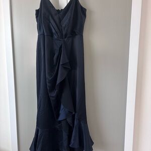 BloomChic Blue Asymmetrical Ruffled Cocktail Gown